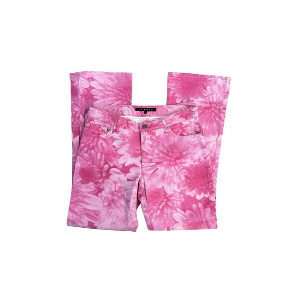 Theory Pink Floral Print Jeans Women’s Size 2 Flared Bootcut Ankle Length Cotton - Picture 2 of 10